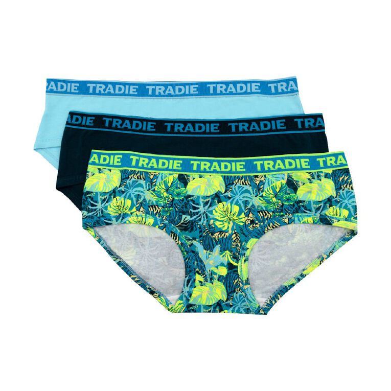 Tradie Women's Boyleg Briefs 3 Pack, Green Dark, hi-res