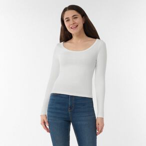 H&H Women's Long Sleeve Scoop Neck Rib Top