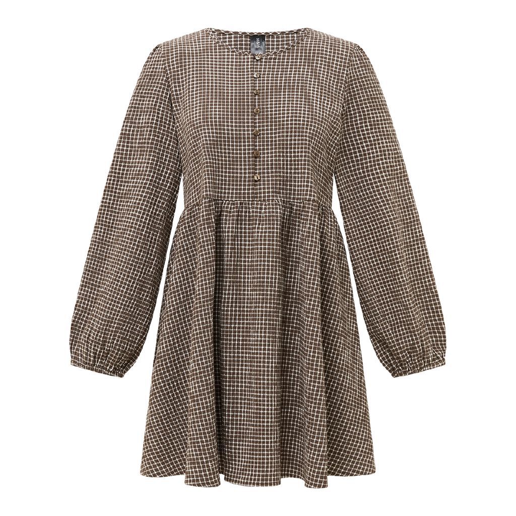 H&H Women's Long Sleeve Check Mini Dress Brown Mid | The Warehouse