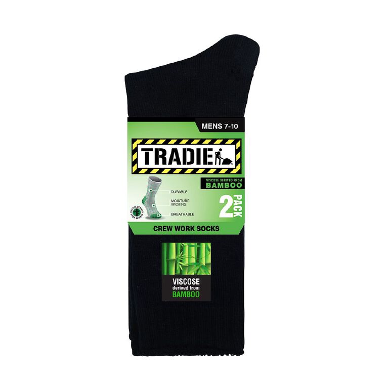 Tradie Men's Work Bamboo Socks 2 Pack Black The Warehouse