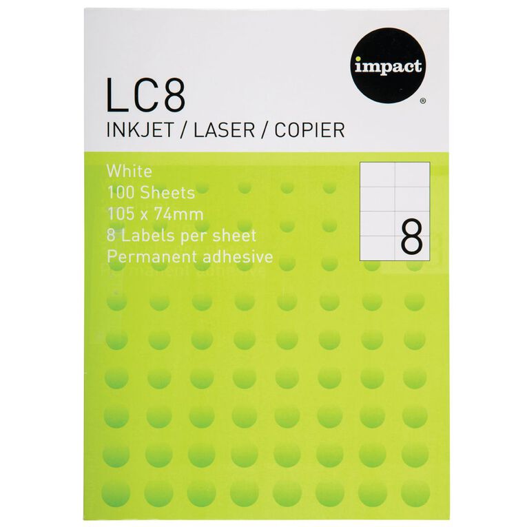 WS A4 8 Labels 100 Sheets White 105mm x74mm, , hi-res