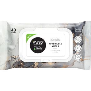 Paseo Toilet Tissue 1-ply Flushable Wipes 40 Pack