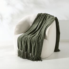 Living & Co Throw Chenille Green Dark 127cm x 152cm