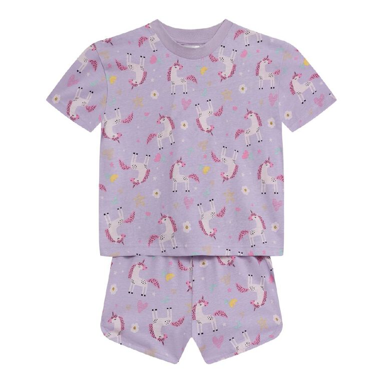 H&H Girls' Tee and Short Pyjama Set, Purple Mid, hi-res