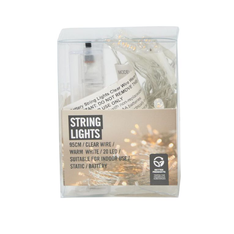 Value Battery String Lights Clear Wire Warm White 20 LED, , hi-res