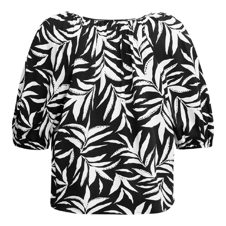 H&H Women's Balloon Sleeve VNeck, Black/White, hi-res