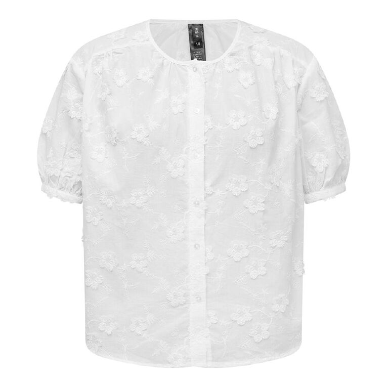 H&H Women's Puff Sleeve 3D Floral Shirt, White, hi-res