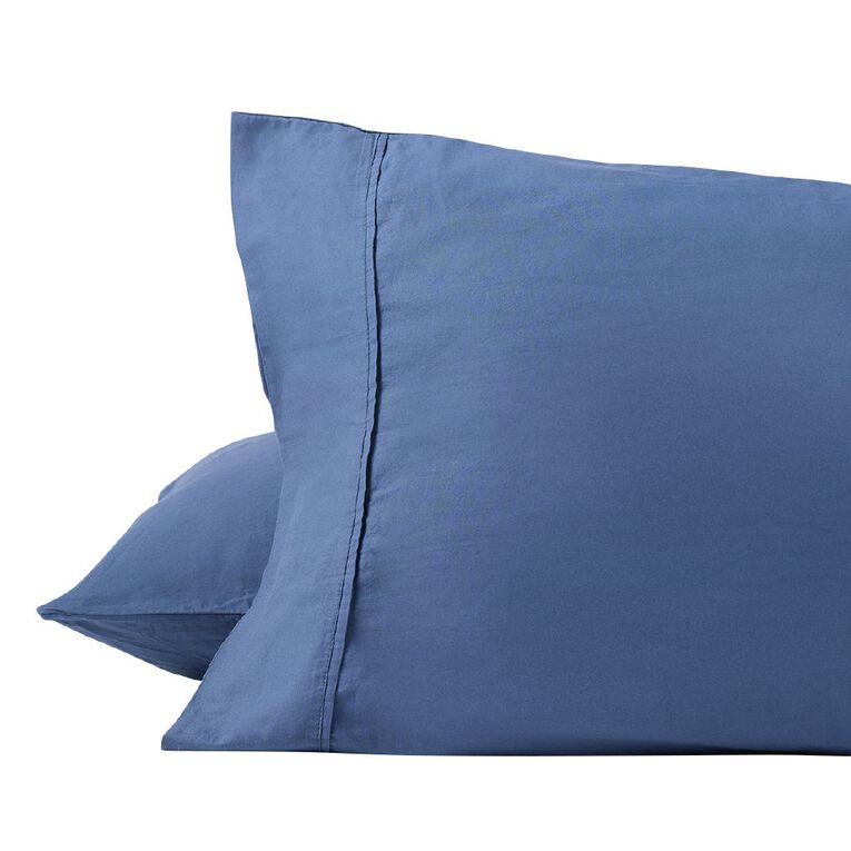 Living & Co 100% Washed Cotton 2 Pack Pillowcase Denim 48cm x 73cm, Denim, hi-res