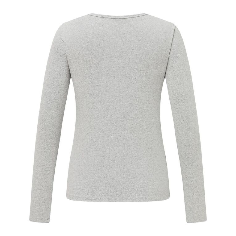 H&H Women's Brushed Knit Long Sleeved Lounge Top, Grey Mid, hi-res