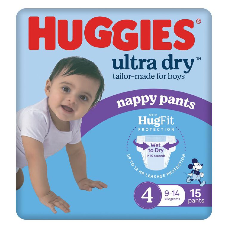 Huggies Ultra Dry Nappy Pants Toddler Boys' Size 4 9-14kg 15 Pack, , hi-res