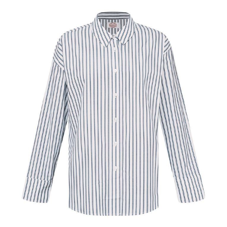 BRDRLESS Drew Tie Waist Shirt, White/Navy, hi-res