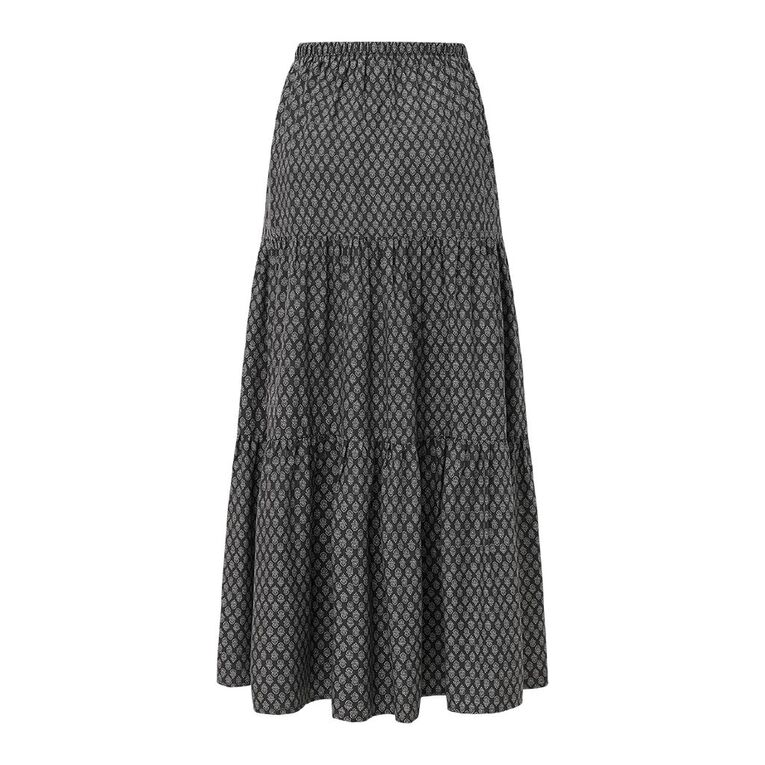 H&H Women's Boho Maxi Skirt, Black/White, hi-res