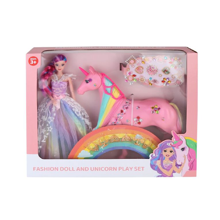 Fashion Doll And Unicorn Set, , hi-res