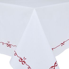 Wonderland Home Bows Tablecloth White/Red 150cm x 225cm