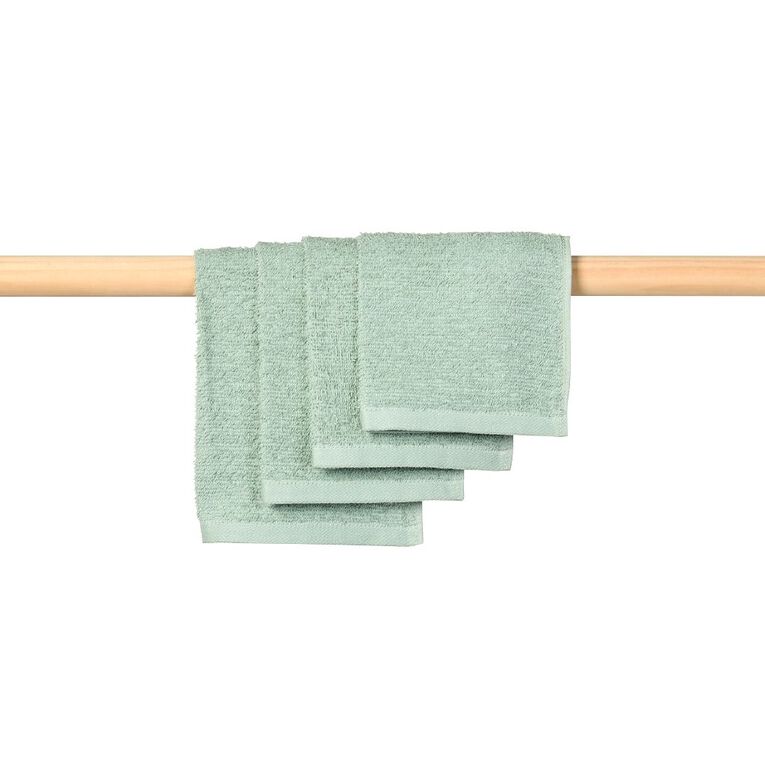 Living & Co Everyday Face Towel 4 Pack Sage, , hi-res