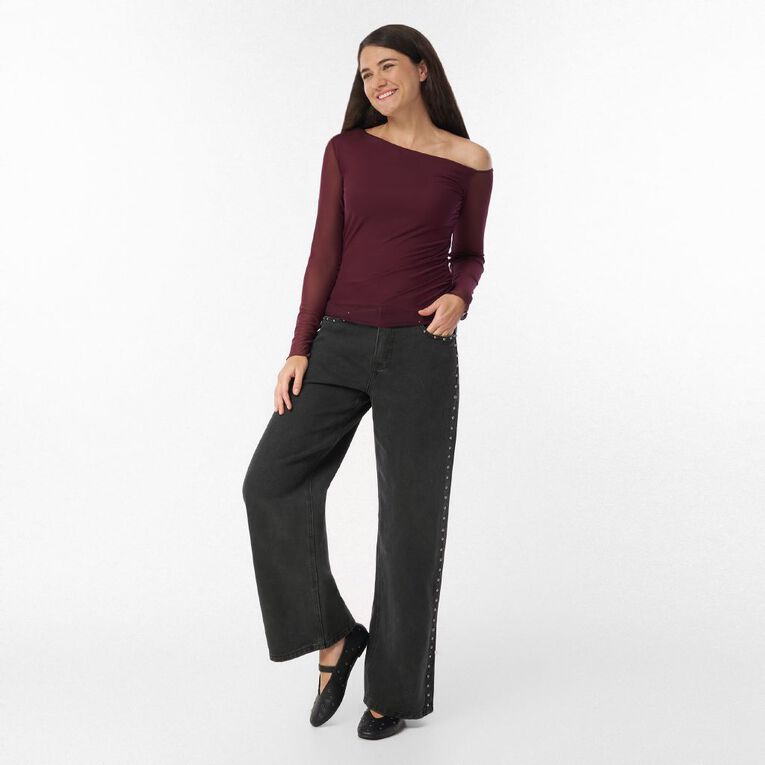 H&H Women's High Rise Wide Leg Embellished Jeans, Black, hi-res
