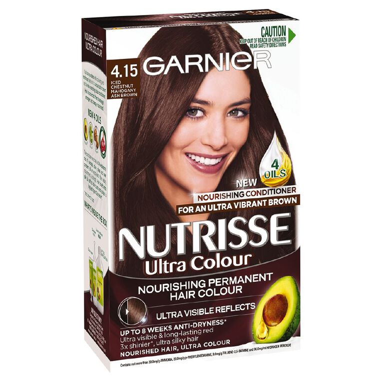Garnier Nutrisse Permanent Creme Iced Chestnut Mahogany Ash Brown 4.15, , hi-res