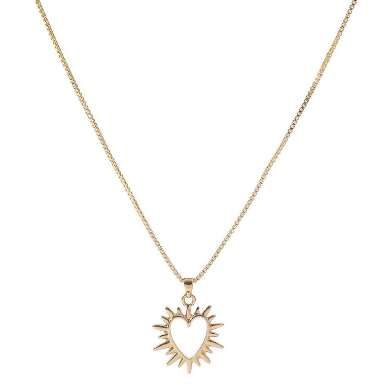 Gold Plated Heart Sunray Necklace, , hi-res