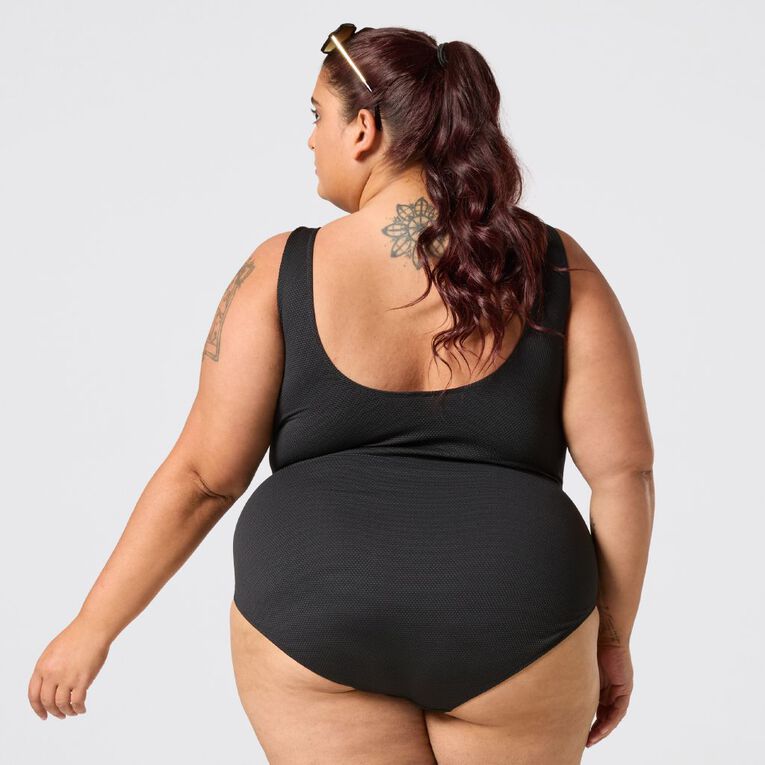 H&H Women's Plus Size Padded Cup Swimsuit, Black TEXTURED, hi-res