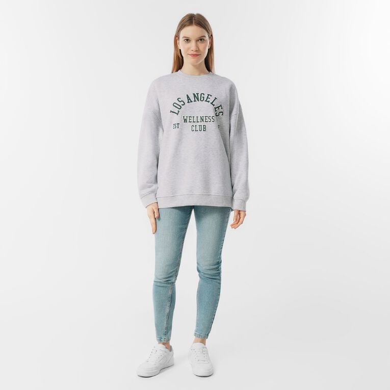 H&H Women's Long Sleeve Oversized Crew, Grey Light, hi-res