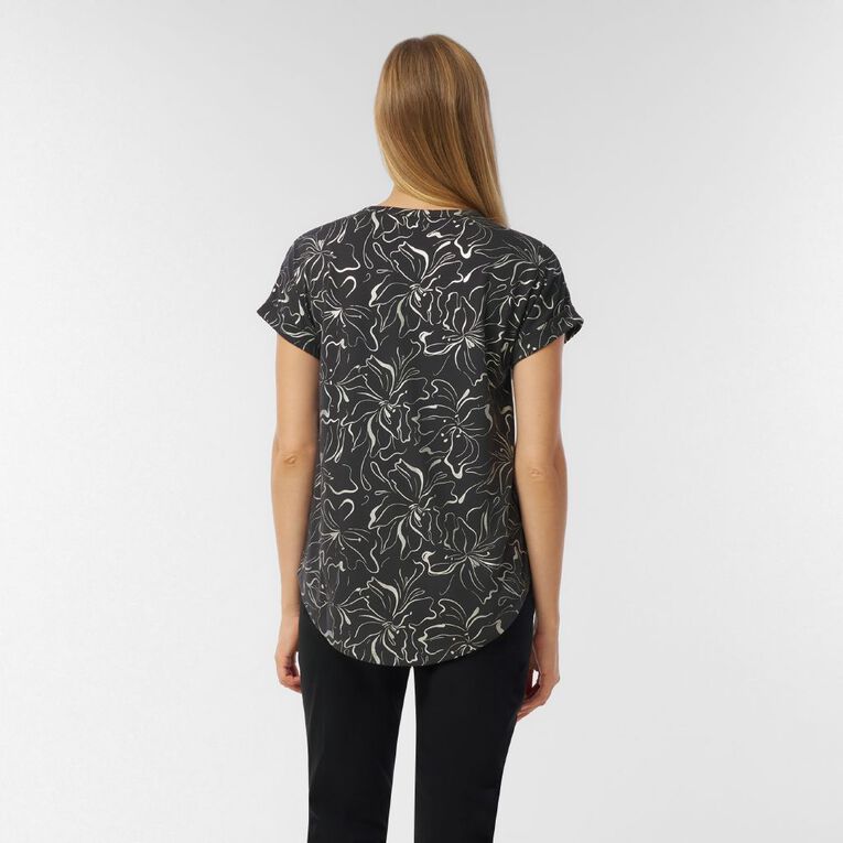 H&H Women's Short Sleeve Drape Viscose Tee, Black, hi-res