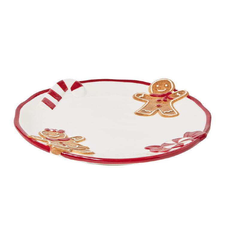 Wonderland Home Candy Cane Gingerbread Man Plate Red/White 25cm, , hi-res