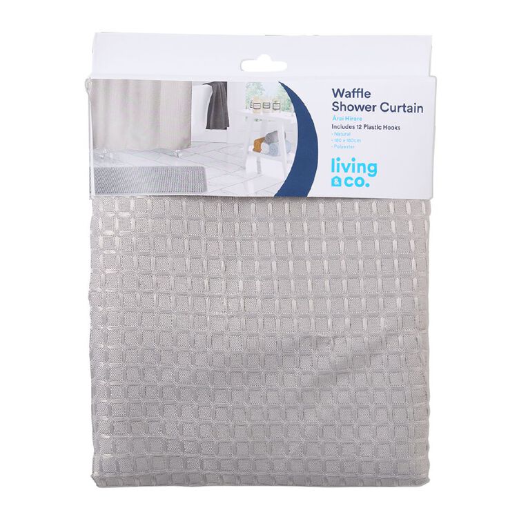 Living & Co Shower Curtain Woven Waffle Natural 180cm x 180cm, , hi-res