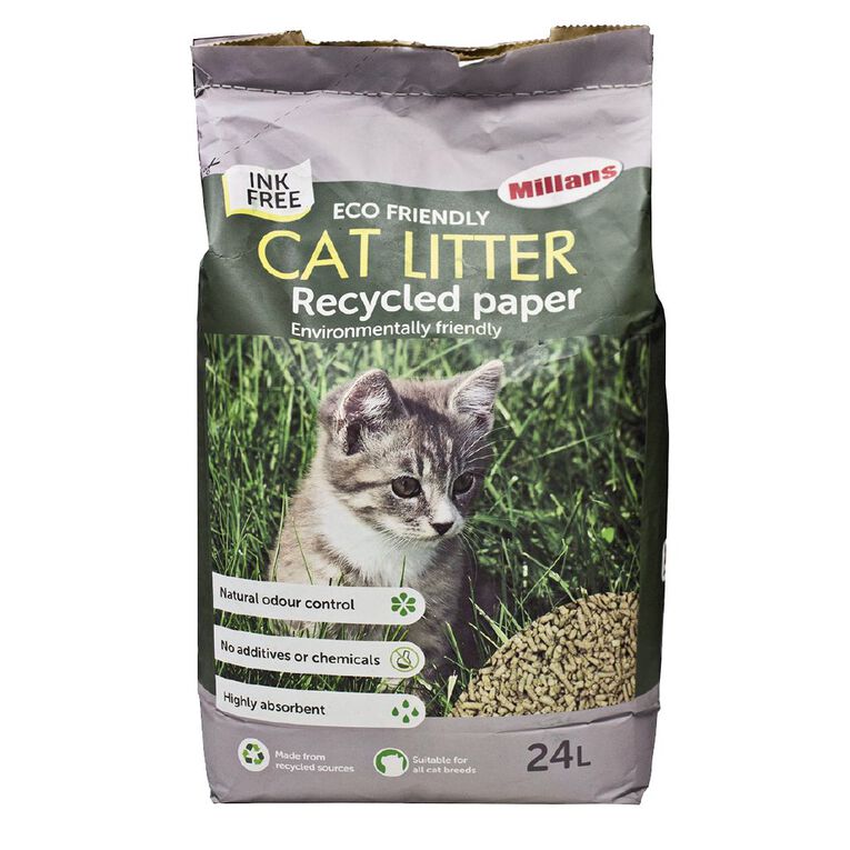 Millans Cat Litter EcoFriendly Recycled Paper InkFree 24L The Warehouse