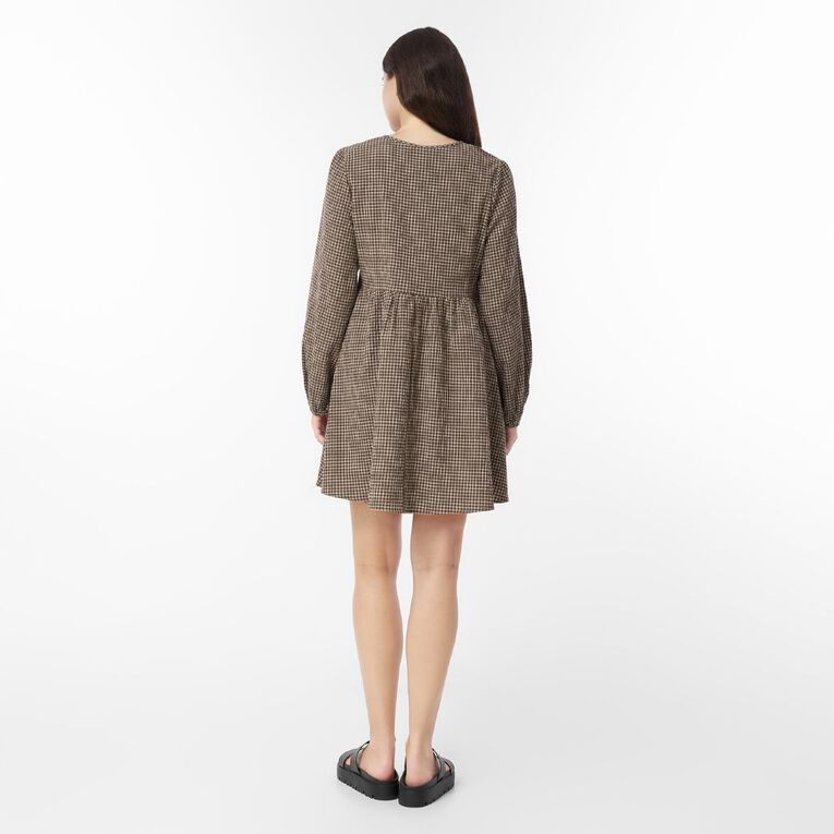 H&H Women's Long Sleeve Check Mini Dress, Brown Mid, hi-res