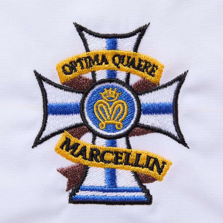 Schooltex Marcellin College Senior Long Sleeve Shirt New Embroidery, White, hi-res