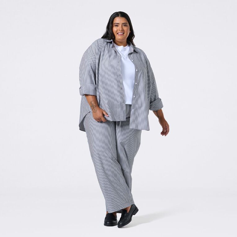 H&H Curve Women's Wide Leg Poplin Pants, Black/White, hi-res