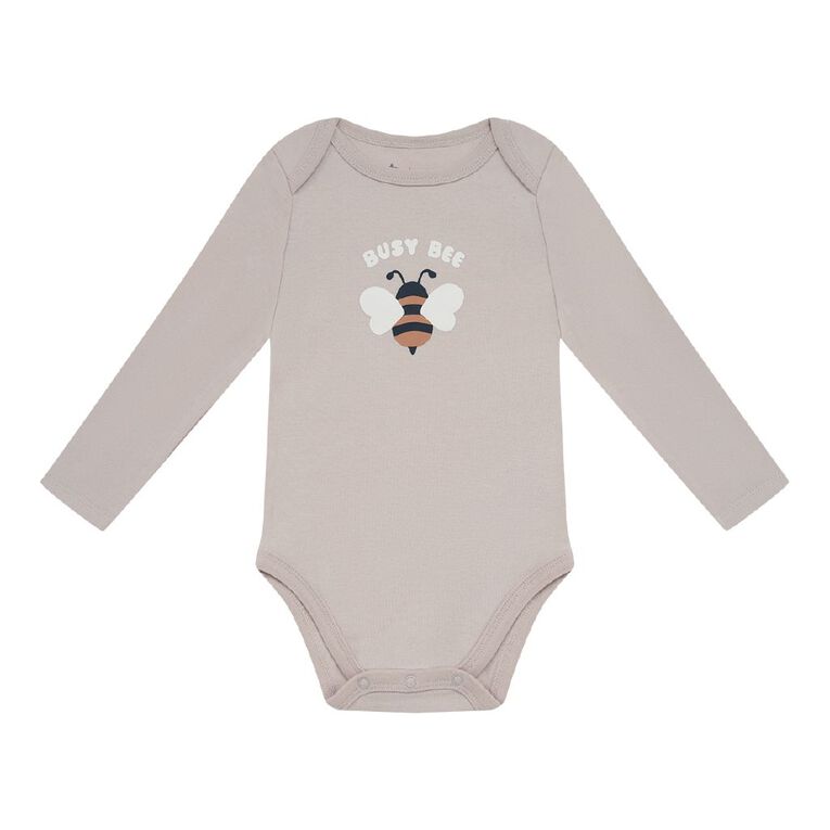 Young Original Babies' Long Sleeve Printed Bodysuit 3 Pack, Brown Light BEES, hi-res