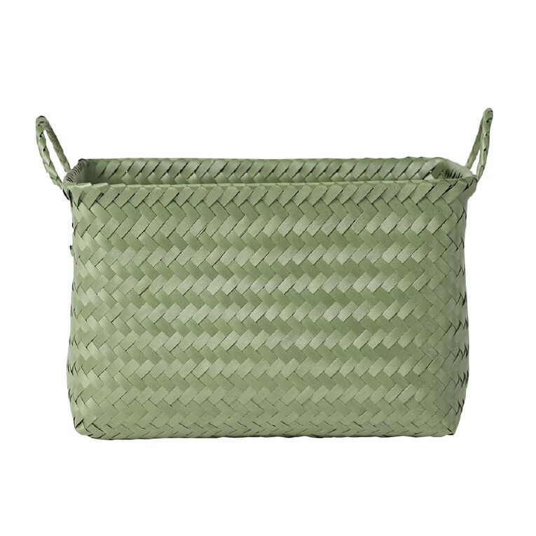 Living & Co Rectangle Plastic Woven Basket Cream, , hi-res