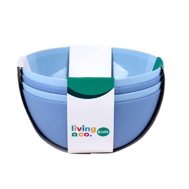 Living & Co Kids Plastic Bowls Blue 4 Pack, , hi-res