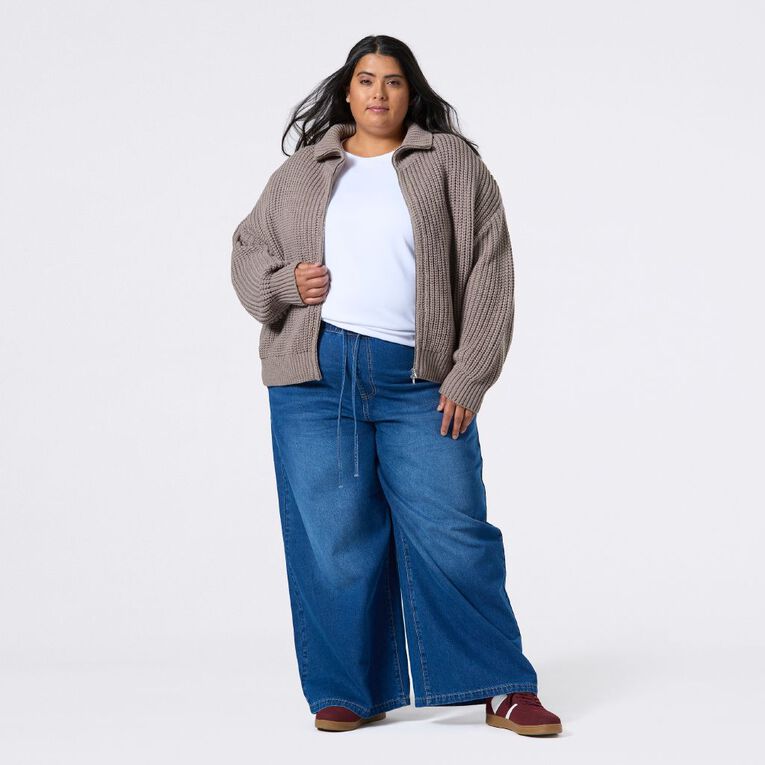 H&H Curve Women's Wide Rib Two Way Zip, Brown Light, hi-res