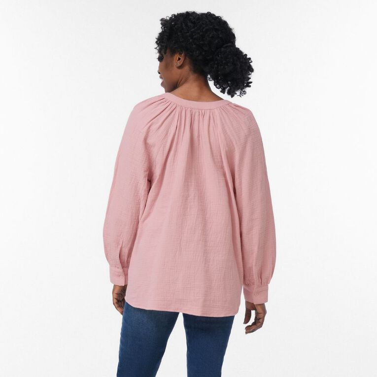 H&H Women's Long Sleeve Cotton Blouse, Pink Mid, hi-res