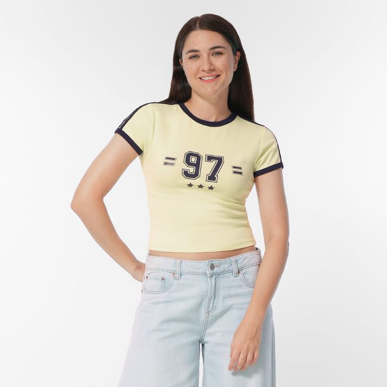 H&H Women's Short Sleeve Ringer Tee, Yellow Light, hi-res