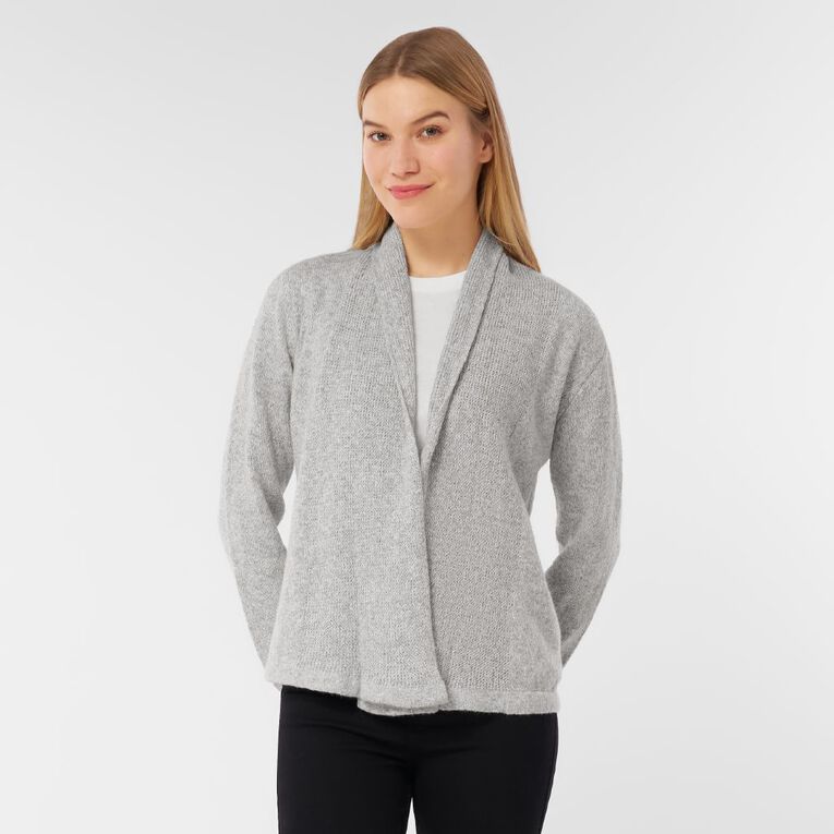 H&H Women's Drape Front Cardigan, Grey Marle, hi-res
