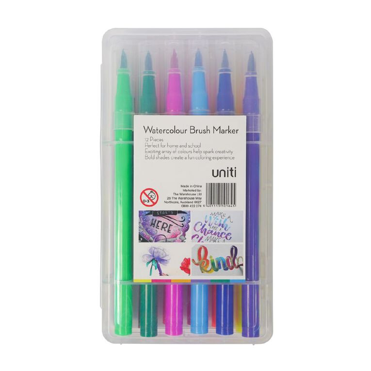 Uniti Watercolour Brush Marker 12 Colours, , hi-res