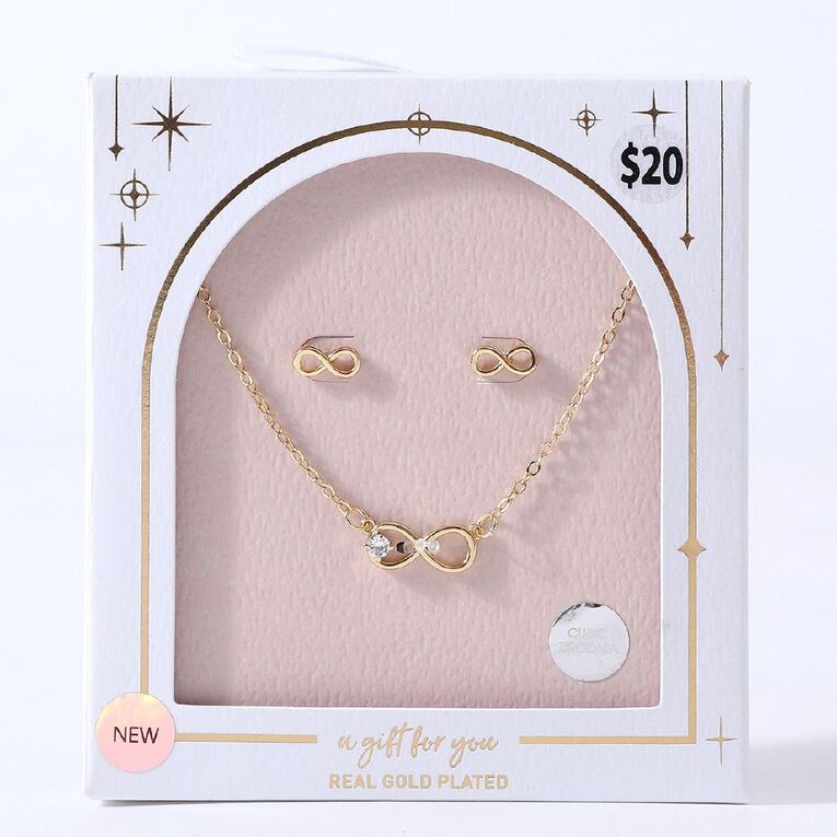 Gold Plated Eternity Earring & Necklace Set, , hi-res