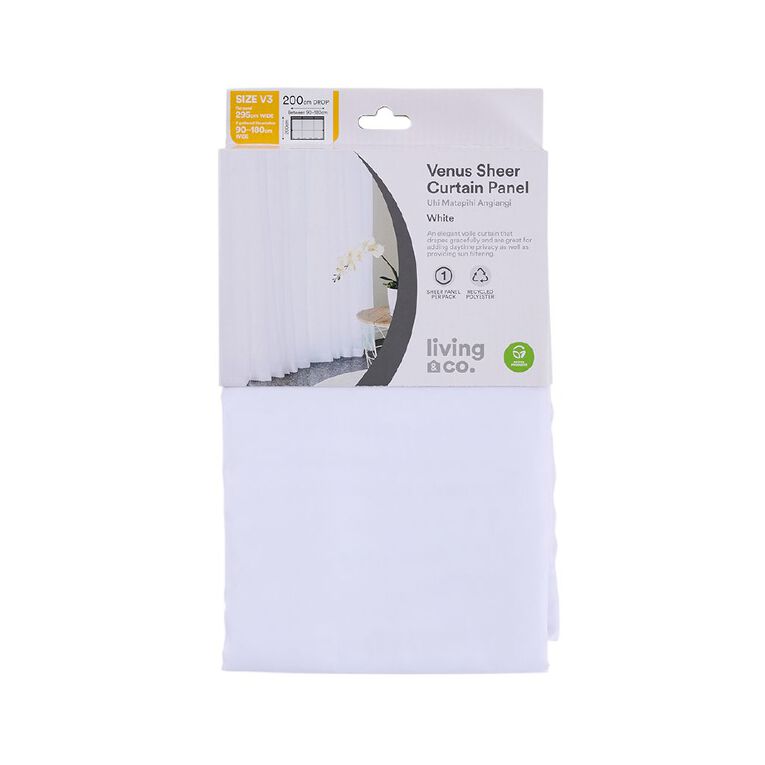 Living & Co Venus Sheer Voile White 90-180cm Wide/200cm Drop