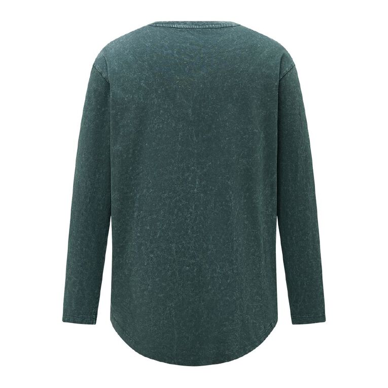 Garage Men's Long Line Acid Wash Tee, Green Dark, hi-res