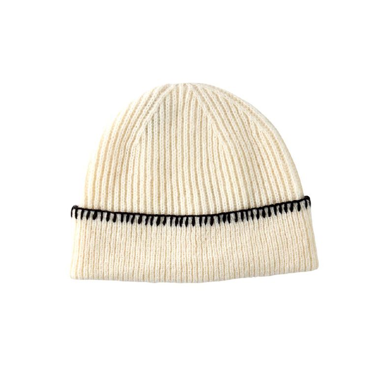 H&H Women's Blanket Stitch Beanie, Cream, hi-res
