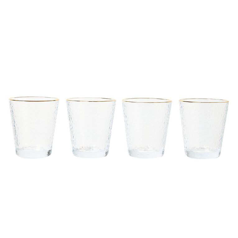 Living & Co Beaten Gold Rim Tumbler Clear 4 Pack, , hi-res
