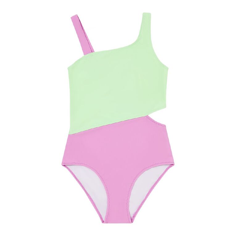 Young Original One Piece Colour Block Swimsuit, Purple Mid, hi-res