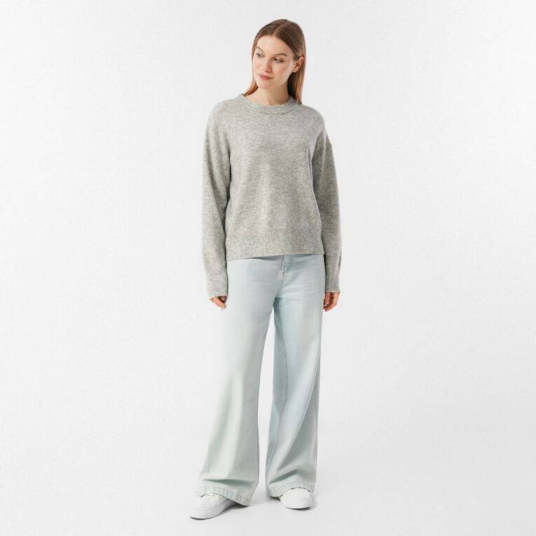 H&H Women's Oversized Crew Neck Cosy Knit Jumper, Grey Light, hi-res