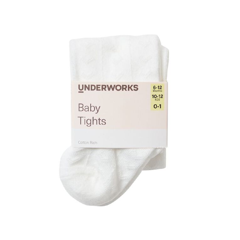 Underworks Infants' Pointelle Tights 1 Pack, White, hi-res