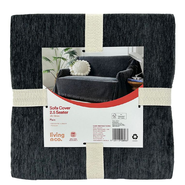 Living & Co Sofa Cover 2.5 Seater Plain Grey, , hi-res