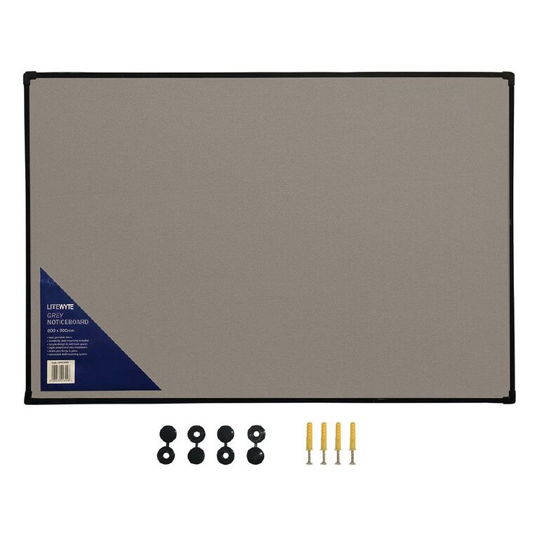 Litewyte Grey Fabric Pinboard 600mm x 900mm Grey Mid, , hi-res