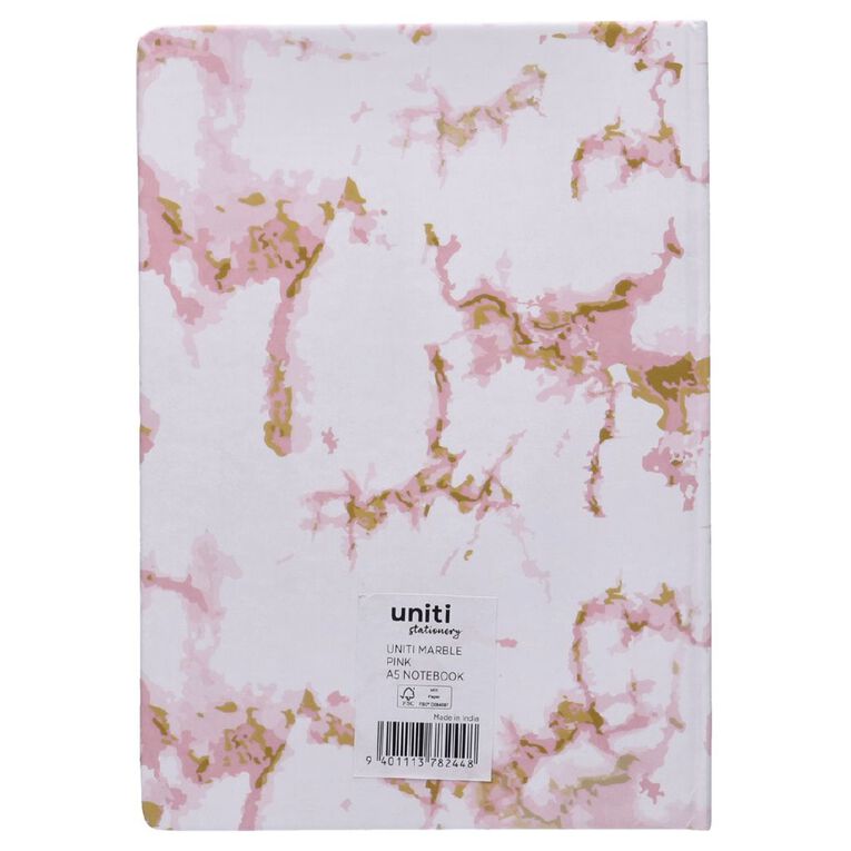 Uniti Stationery Marble Pink Notebook A5, , hi-res